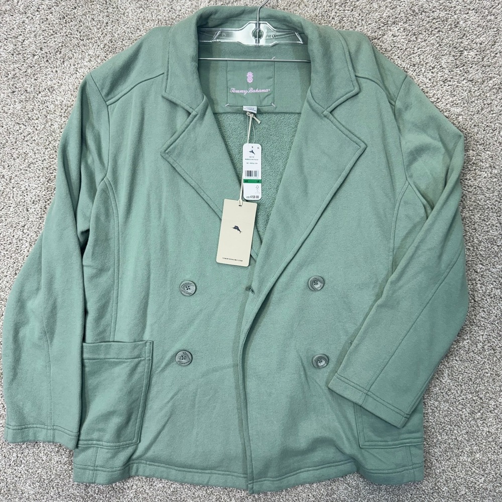 Tommy Bahama Peacoat Womens L Marina Del Mar Tropical Fern Knit Cotton NEW